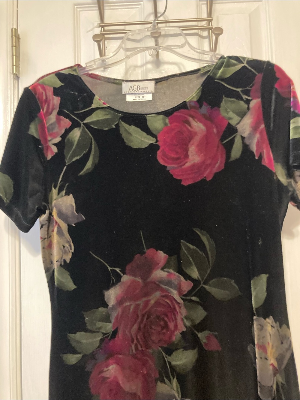 Vintage Y2K AGB Black Velvet Floral Rose Dress